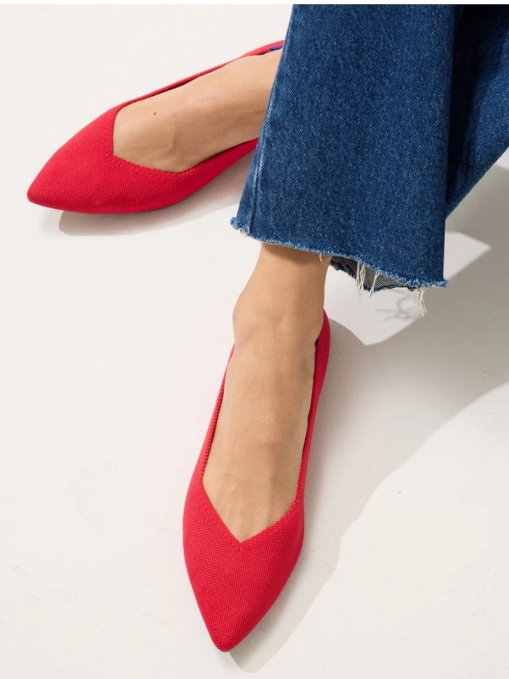 Rothy's Red Pointed Toe Slip-On Mesh Ballet Flats Size 10 - Picture 1 of 10